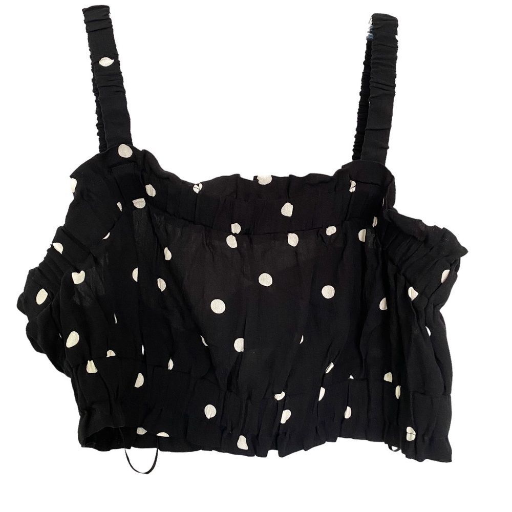 H&M Black Polka Dot Cropped Sleeveless Tank Tube Top Y2K Size M